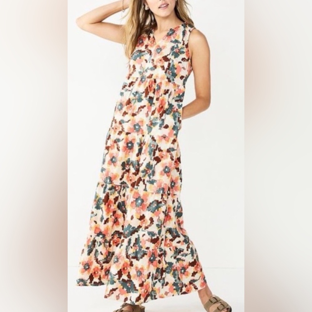 💜SALE💜SONOMA Cotton Digital Floral Southwestern Maxi Sun Dress size L
